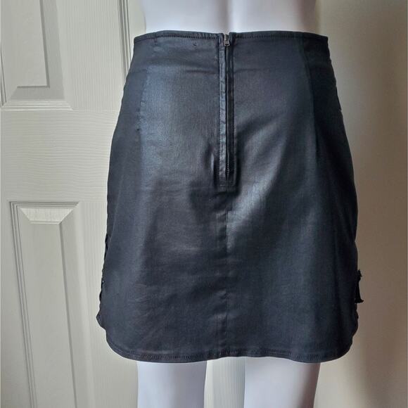 French Connection Skirt Coated Denim Lace Up Party Date Night Sexy Holiday Goth - Picture 9 of 13